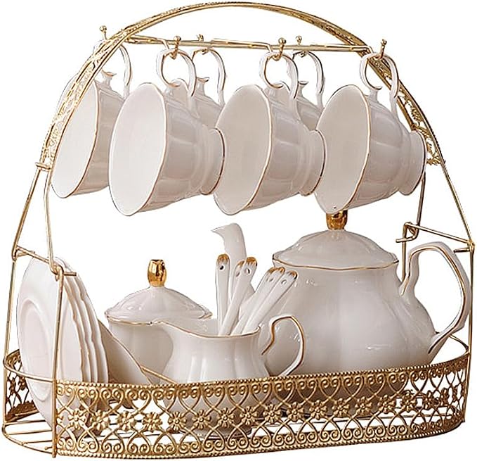 fanquare 15 Pieces Simple White English Ceramic Tea Sets, Tea Pot, Bone China - Image 8