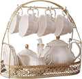fanquare 15 Pieces Simple White English Ceramic Tea Sets, Tea Pot, Bone China by fanquare