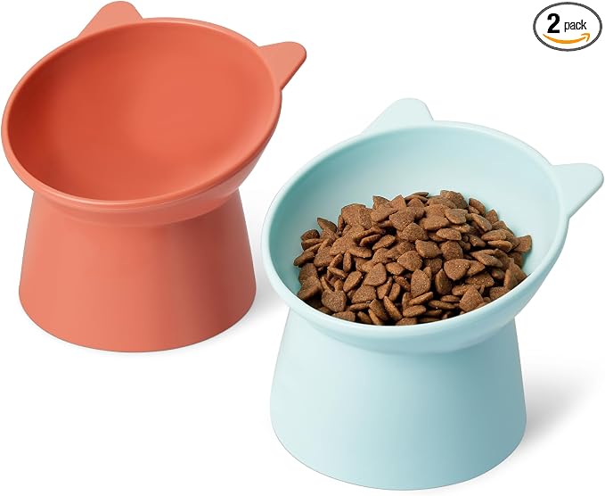 Amazon Basics Raised Cat Feeding Bowls, Cat Ear Shape, Tilted Design, by AmazonBasics
