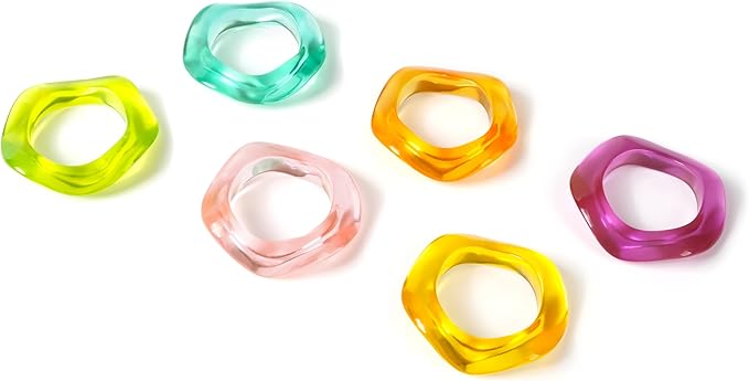 CLEENTABLE Epoxy Resin Spring Napkin Rings Set of 12 - Irregular Napkin Holders for Dining Table, Party Decor, Weddings, Everyday Use, Elegant Tabletop Accents (Multi Pastel)