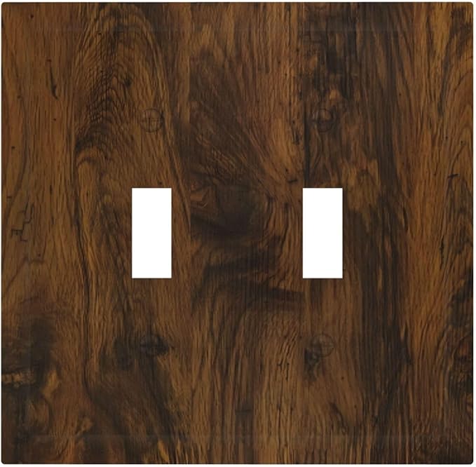 Decorative Light Switch Cover Brown Rustic Wood Grain Vintage Wooden Texture 2 Gang Wall Plate Double Toggle Switch Plate Receptacle Electrical Outlet Cover Switchplate for Cabin Bedroom（2 Pack）