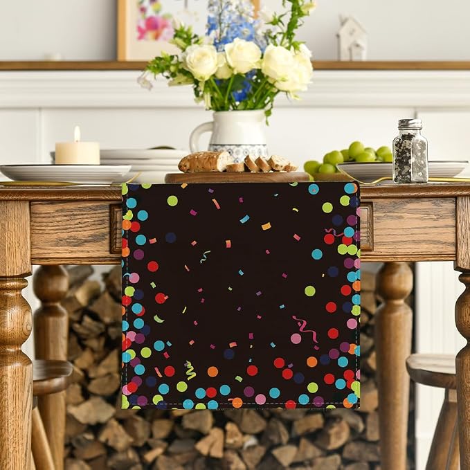 Artoid Mode Polka Dot Black Happy Birthday Table Runner, Seasonal Halloween - Image 2