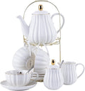 Jusalpha Porcelain Tea Set- 8 OZ Coffee/Teacup, Cup Holder, Serve of 4- by Jusalpha