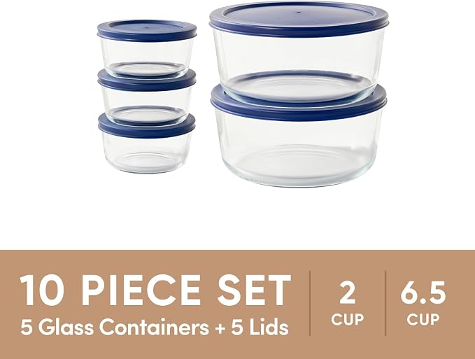 10-Piece Glass Food Storage Containers Set | 2-Cup & 6.5-Cup, Leakproof | - Image 3