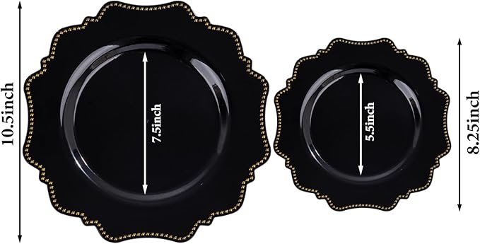 COLOSUS 60pcs Disposable Plastic Plates Set, Gold Black Party Plates, 30pcs Dinner Plates and 30pcs Salad/Dessert Plates for Wedding, Party, Anniversary, Daily Use，New Year