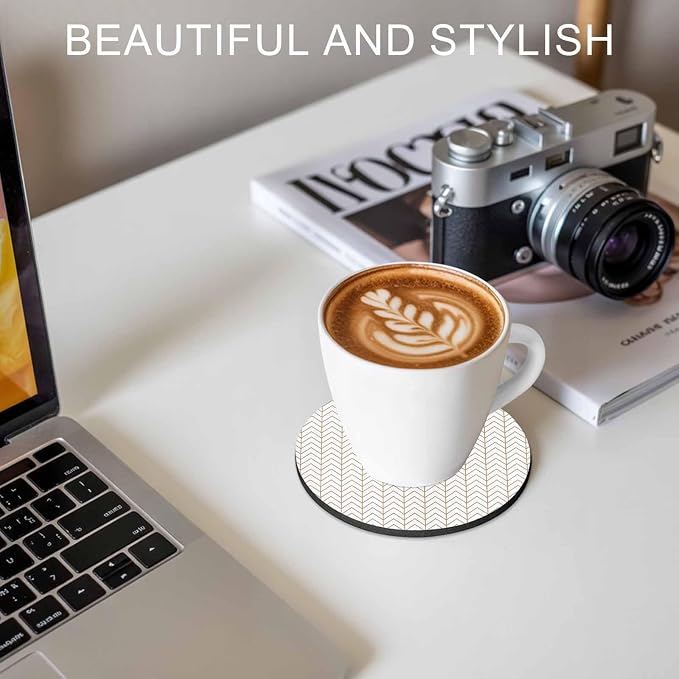 Simple Line White Coasters Set of 4, Non-Slip Cup Coaster Mat - Image 7