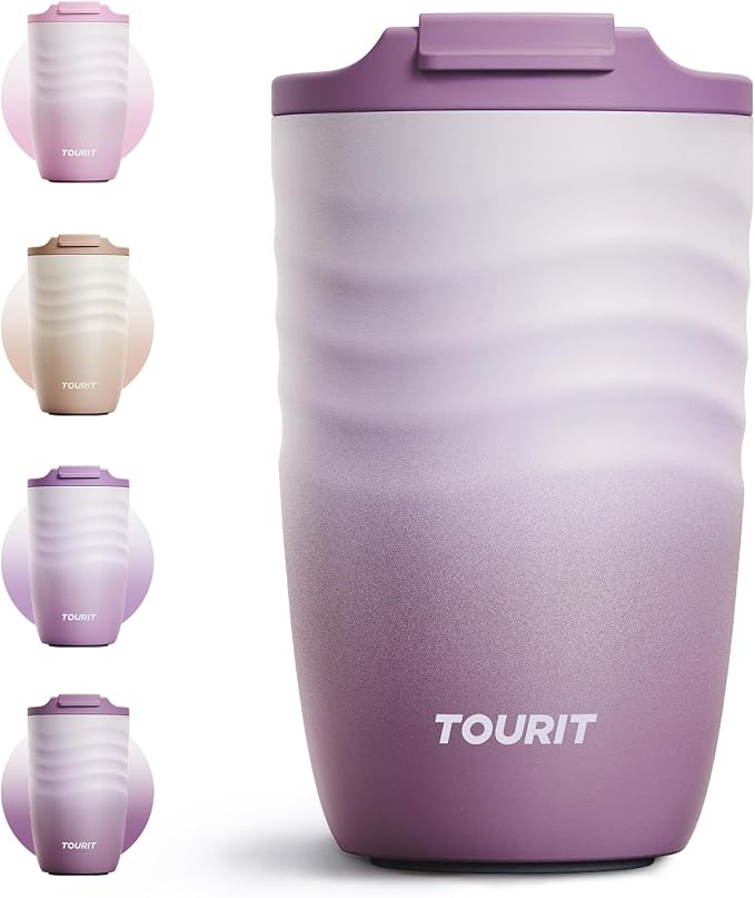 TOURIT 12 oz Travel Coffee Mug, Vacuum Insulated Stainless Steel Tumbler by TOURIT