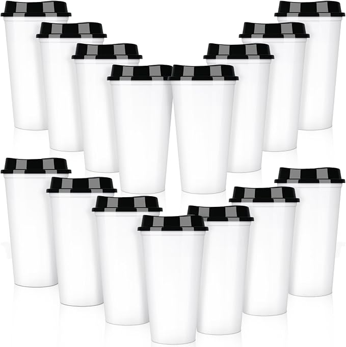 15 Pack Reusable Plastic Coffee Cups by Domensi