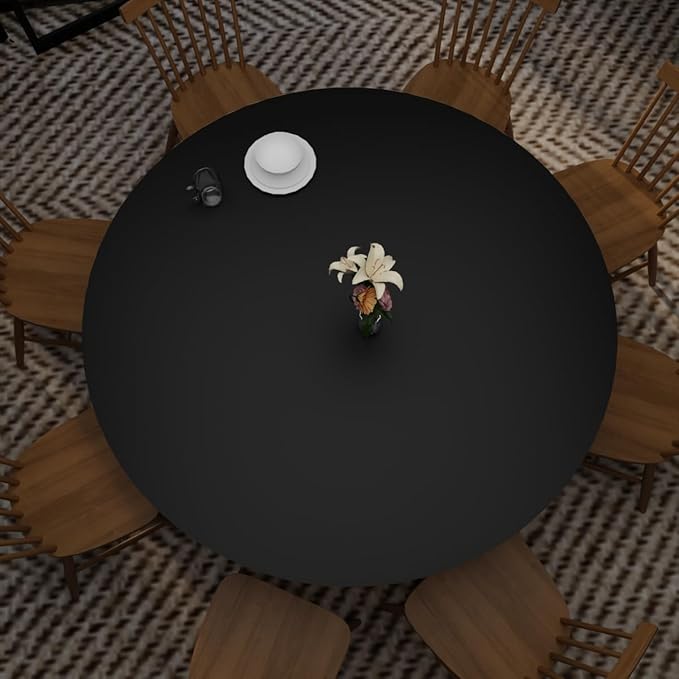 Round Table Pad, 1.8mm Thick, Dia.48 Inch, Leather Table Cover, Dining Table Protector, Table Top Protector (Black+Black)