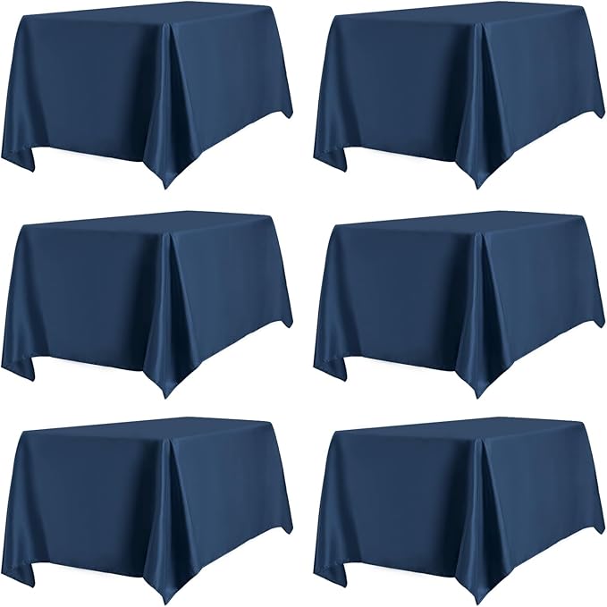 PureFit 6 Pack Rectangle Navy Blue Table Cloths 60 x 126 Inch for 6Ft Tables, Stain and Wrinkle Resistant Table Linens for Home Use, Wedding, Party, Banquet and Campingc