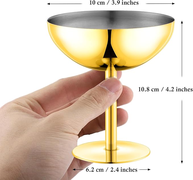 Ice Cream Bowls Stainless Steel Dessert Cups with Spoons Reusable Footed Sundae Cups Ice Cream Cups for Dessert, Frozen Yogurt, Gelato, Birthday Party Decorations (4, Glod)