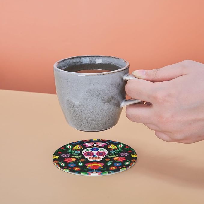 Skeleton Floral Cool Mexican Skull Coasters - Image 8