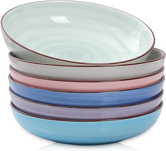 Selamica Ceramic Pasta Bowls Set 34 OZ, Large Salad Bowl 8.6 Inch Deep Plates for Pasta Soup, Microwave & Dishwasher Safe, Set of 6, Gradient Color