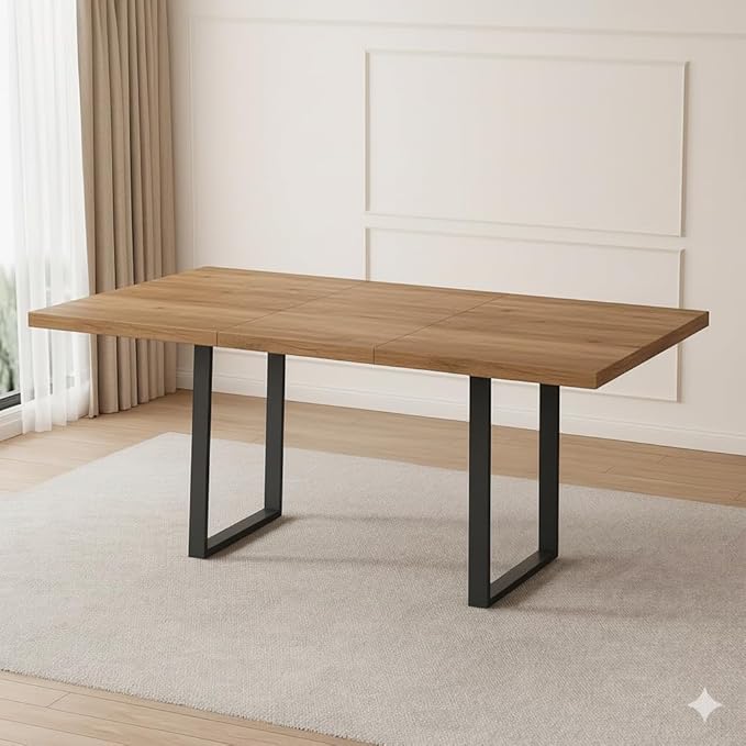 ZckyCine Expandable Walnut Dining Table, 67" to 51" Extendable Rectangular Table with Thickened Top and Metal U-Shaped Legs, Modern Wood Dining Table for Kitchen Dining Room