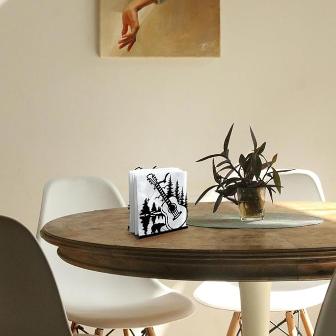 Guitar Forest Decorative Black Metal Napkin Holder for Table, 5.3" x 4.9" x 1.9" Music Tree Standing Napkin Holder for Home Kitchen Restaurant Picnic Party Coffee Bar Dining Room