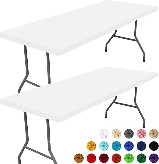 Spandex 5 Foot Rectangle Table Cloth 2 Pack, Elastic Fitted Tablecloths for Picnic, Stretch Washable Patio Table Cover for Outdoor, Camping, Banquet and Parties (White, 30"x60")