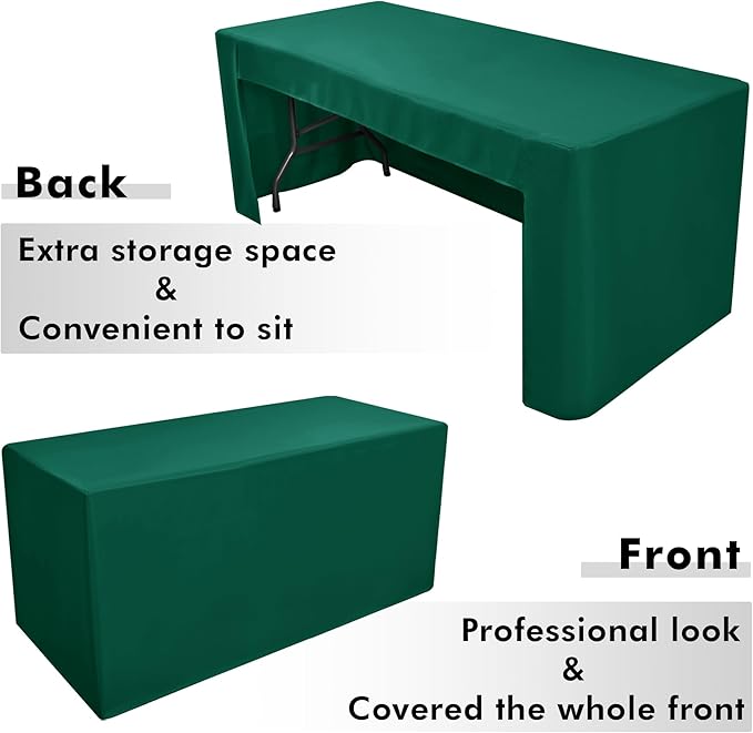 Nasitos 2 Pack Green 8ft Tablecloth Fitted-Open Back Folding Table Cover Washable and Wrinkle Resistant Table Cloth for Trade Show, Book Fair, Career Fair, Convention, Events
