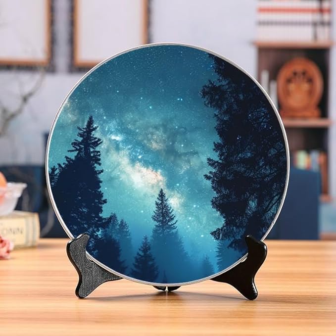 Decorative Ceramic Plates 10'' with Display Stand Night Sky Twinkling Perfect for Home and Office Wall Hanging DP-173304837