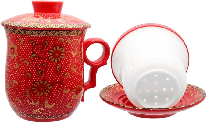 Porcelain Tea Cup with Infuser Lid and Saucer Sets - Image 5