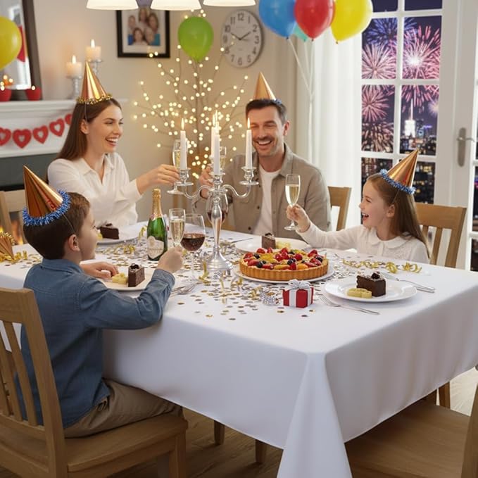 sancua Rectangle Tablecloth - 70 x 108 Inch - Stain and Wrinkle Resistant Washable Polyester Table Cloth, Decorative Fabric Table Cover for Dining Tables, Buffet Parties and Camping, White