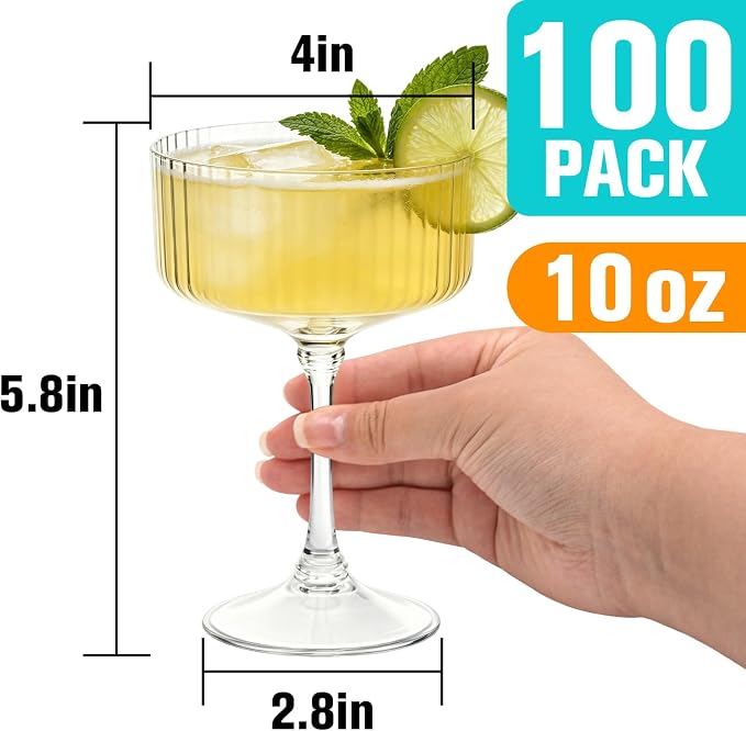 100 Pcs Plastic Martini Glasses Disposable, 10oz Ribbed Martini Glasses | - Image 3
