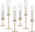 Hewory Gold Taper Candle Holders: Candlestick Holders Set of 6 Hurricane Glass Tall Candle Holder for Candlesticks Candle Sticks Holder Decor for Table Centerpiece Wedding Party Christmas Decorations
