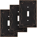 French Cabriole Decorative Wall Plate Switch Plate Outlet Cover (Single Toggle, 3 Pack, Aged Bronze)