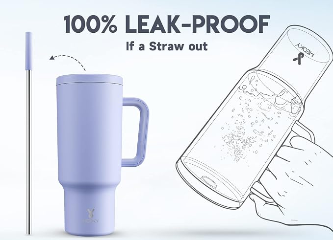 Meoky 40oz Tumbler with Handle, Leak-proof Lid and Straw, Insulated Coffee Mug - Image 3