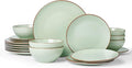 Famiware Venus Plates and Bowls Sets, 18 Pieces Stoneware Dinnerware Sets, Speckled Dishes Set for 6, Microwave and Dishwasher Safe, Matte Light Green