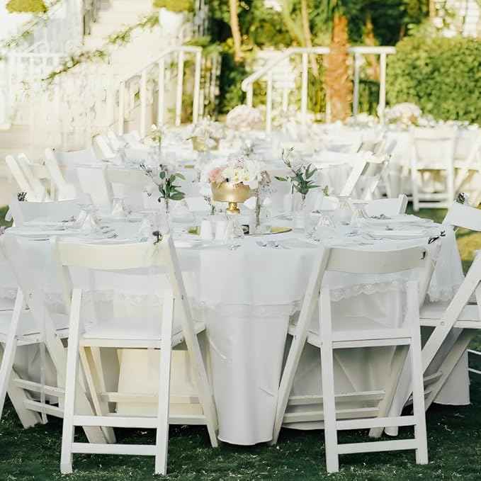 Cuckan 120 Inch Round Tablecloth, 6 Pack White Stain Resistant and Wrinkle-Free Polyester Table Cover for Wedding, Banquet, Party, Restaurant– [White], [6-Pack]