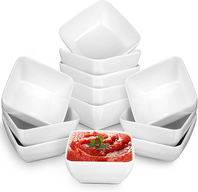 Ceramic Dip Bowls Set - 12 Pack 3 oz Mini Sauce Dishes, Condiment Serving Bowls for Soy Sauce, Vinegar, Ketchup & BBQ - Stackable Small Porcelain Appetizer Bowls for Party & Dinner