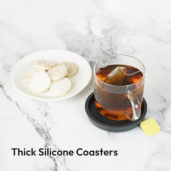 Carrotez Thick Silicone Coasters for Drinks, Round Bulky Cup Coasters for Coffee Table, Desk, Set of 2 - Black