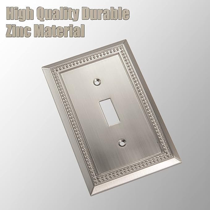 Henne Bery Sunken Pearls Heavy Duty Decorative Wall Plate Switch Plate Outlet Cover (Single Toggle, 3 Pack, Satin Nickel)