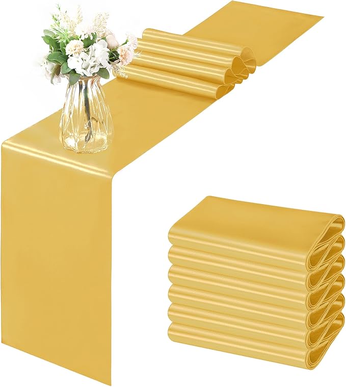 Horbaunal 6 Pack Satin Runners 12 x 108 Inch, Luxury Gold | Bright Silky Smooth by Horbaunal