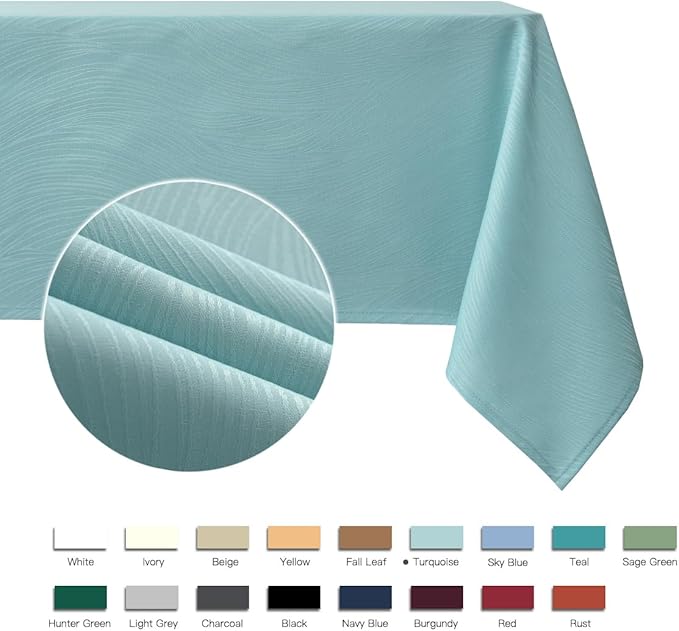 maxmill Square Table Cloth Swirl Design Water Proof Wrinkle Free Spillproof Heavy Weight Soft Tablecloth Decorative Fabric Table Cover for Outdoor and Indoor Square 70 x 70 Inch Turquoise