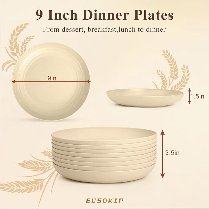 Dinner Plates Set for 8, Wheat Straw Plate 10 Inch, Unbreakable Serving Plates - Image 2