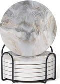 Set of 6 Abstract Gray White Marble Coasters by Hoomey