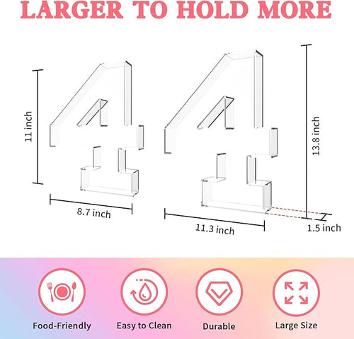13.8" Acrylic Number Charcuterie Tray, Fillable Number Charcuterie Box for Food, Reusable Serving Cake Candy Dish Display Tray for Birthday Anniversary Party Decoration (Square Number 4)