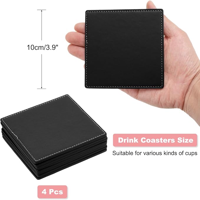 uxcell Square Drink Coasters Set of 4 White Stitched Dual Sided Non-Slip - Image 2