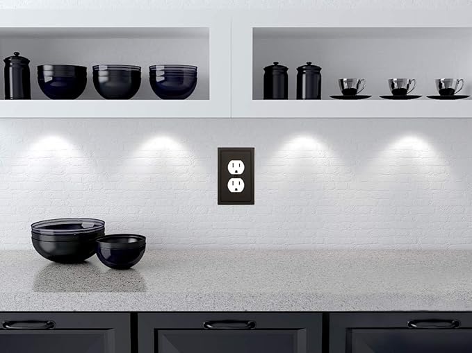 Modern Edge Decorative Wall Plate Switch Plate Outlet Cover, Durable Solid Zinc Alloy (Single Duplex 3PK, Matte Black)