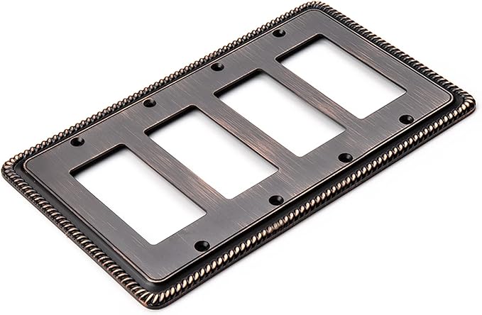 Henne Bery Rope Edge Decorative Wall Plate Switch Plate Outlet Cover (Quad Decorator, Aged Bronze)
