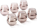 Colored Stemless Wine Glasses Set of 6-15 oz -Modern Hand-Blown Wine Glasses, European Design Crystal Glass For Red & White Wine, Unique Gifts for Wedding, Birthday(Smokey Grey)