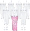 24 Oz Acrylic Snowglobe Tumbler, 8 Pack Pre-Drilled Double Wall Acrylic Clear by Maucircol