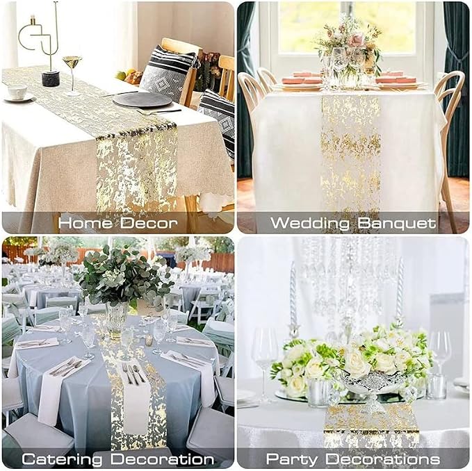 Gold Table Runner 2 Pieces, Sequin Glitter Foil Metallic Mesh Gold Table - Image 6