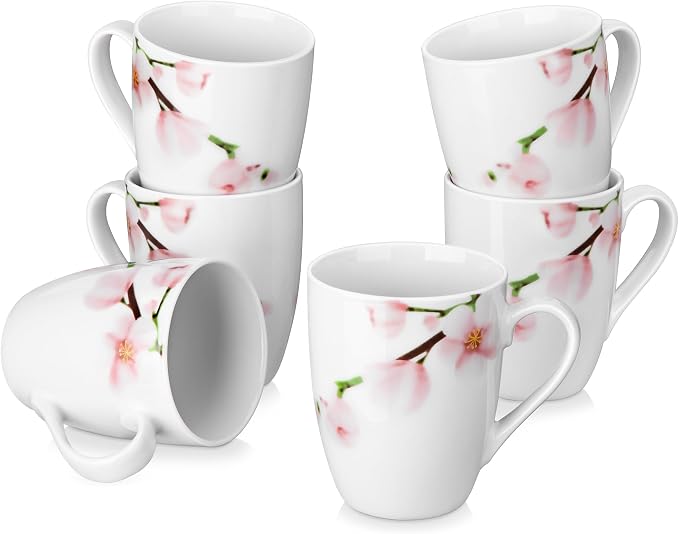 VEWEET Coffee Mugs Set of 6, 11 OZ Floral Ceramic Mugs, ANNIE | 11 OZ Floral by VEWEET