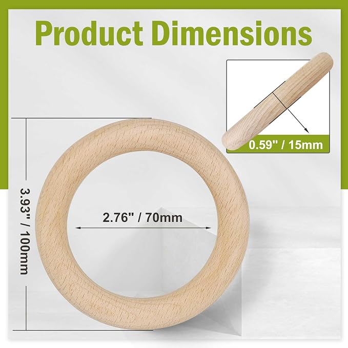 FoDau770 10pcs Natural Beech Wooden Rings, Unfinished Solid Wood Rings Heavy - Image 4