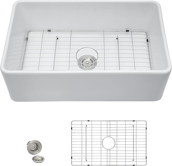 30 Farm Sink White - Fulorni 30"x20" Farmhouse Kitchen Sink Flat Apron Front White Ceramic Porcelain Fireclay Deep Single Bowl Farmer Style Kitchen Basin
