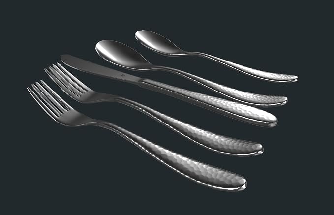 Hammered Silverware Set | Premium 18/10 Stainless Steel Flatware Service - Image 3
