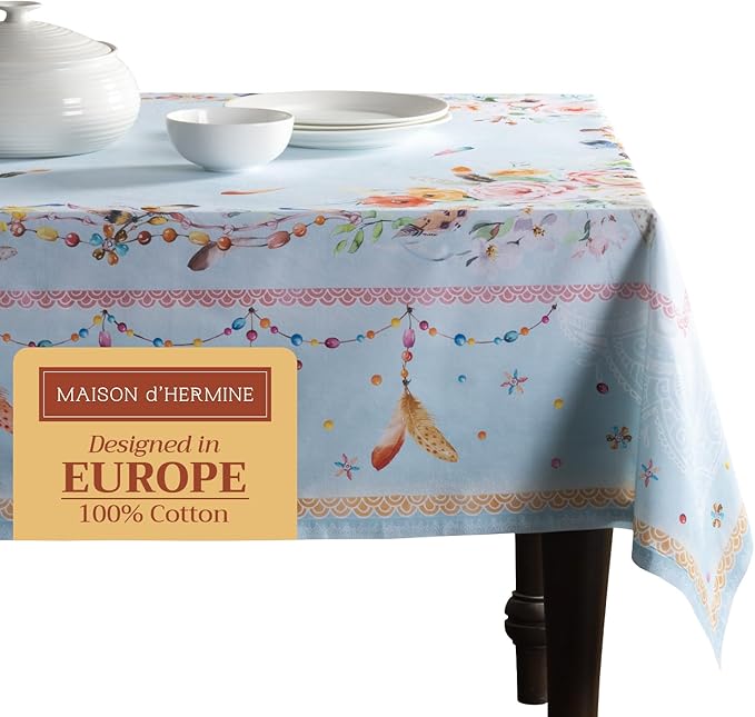 Maison d' Hermine Table Cloth Rectangle Table 100% Cotton 54 x 72 Inches Tablecloth Reusable Decorative for Dining Room Farmhouse Home Valentines Day Decorations Spring Summer - Ibiza - Blue