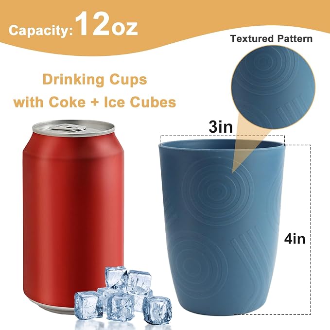 Wheat Straw Cups Set of 6, Plastic Drinking Glasses 12 OZ, Alternative to - Image 2